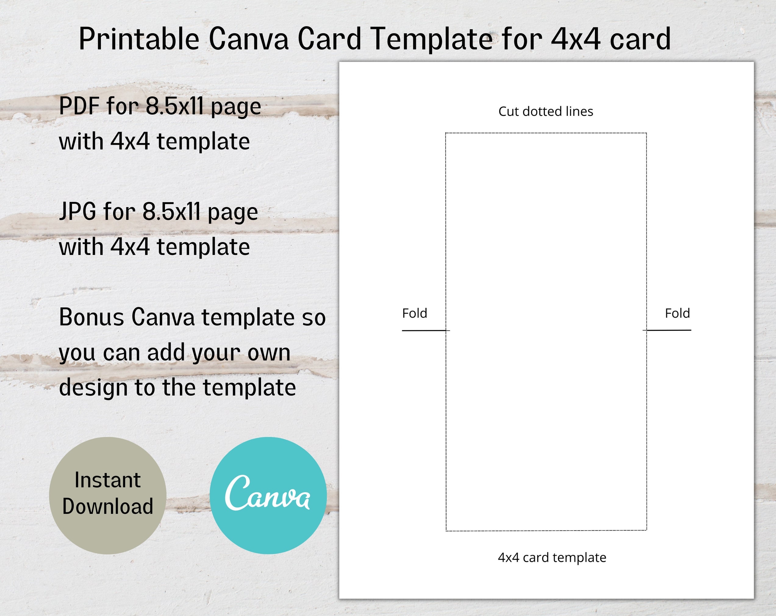 Printable Canva Template For 4x4 Cards 4x4 Fold Card Template DIY 