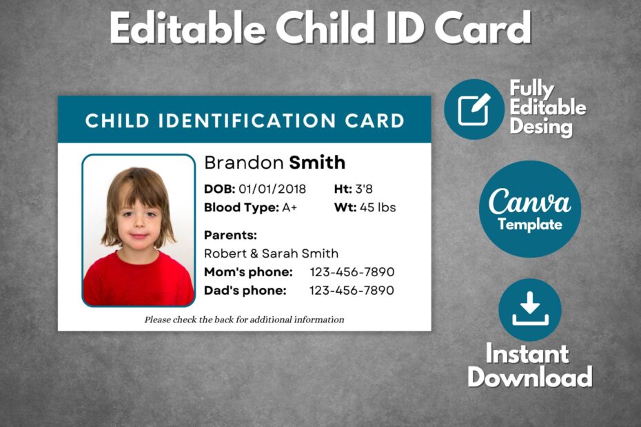 Printable Child Id Card Template Free Word Printable Free Templates