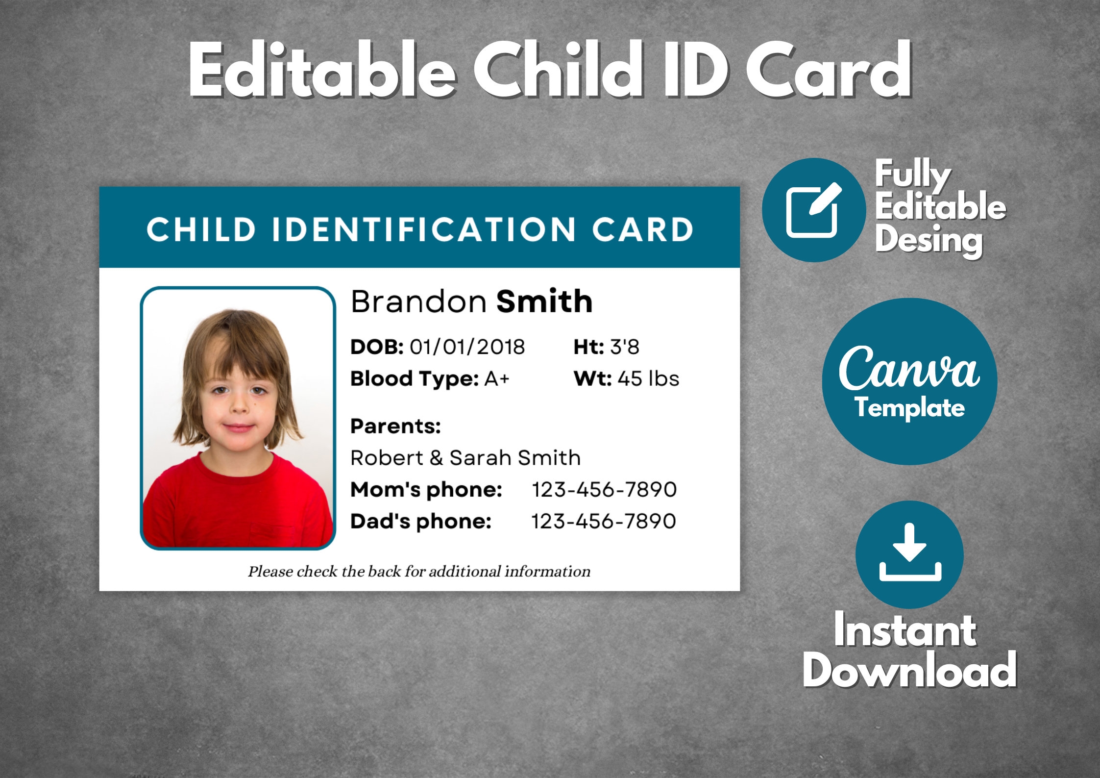 Printable Child Id Card Template Free Word Printable Free Templates