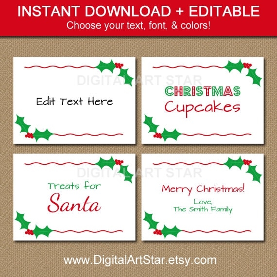 Printable Christmas Labels Tent Cards Holiday By Digitalartstar