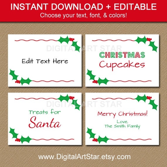 Printable Christmas Labels Tent Cards Holiday By Digitalartstar