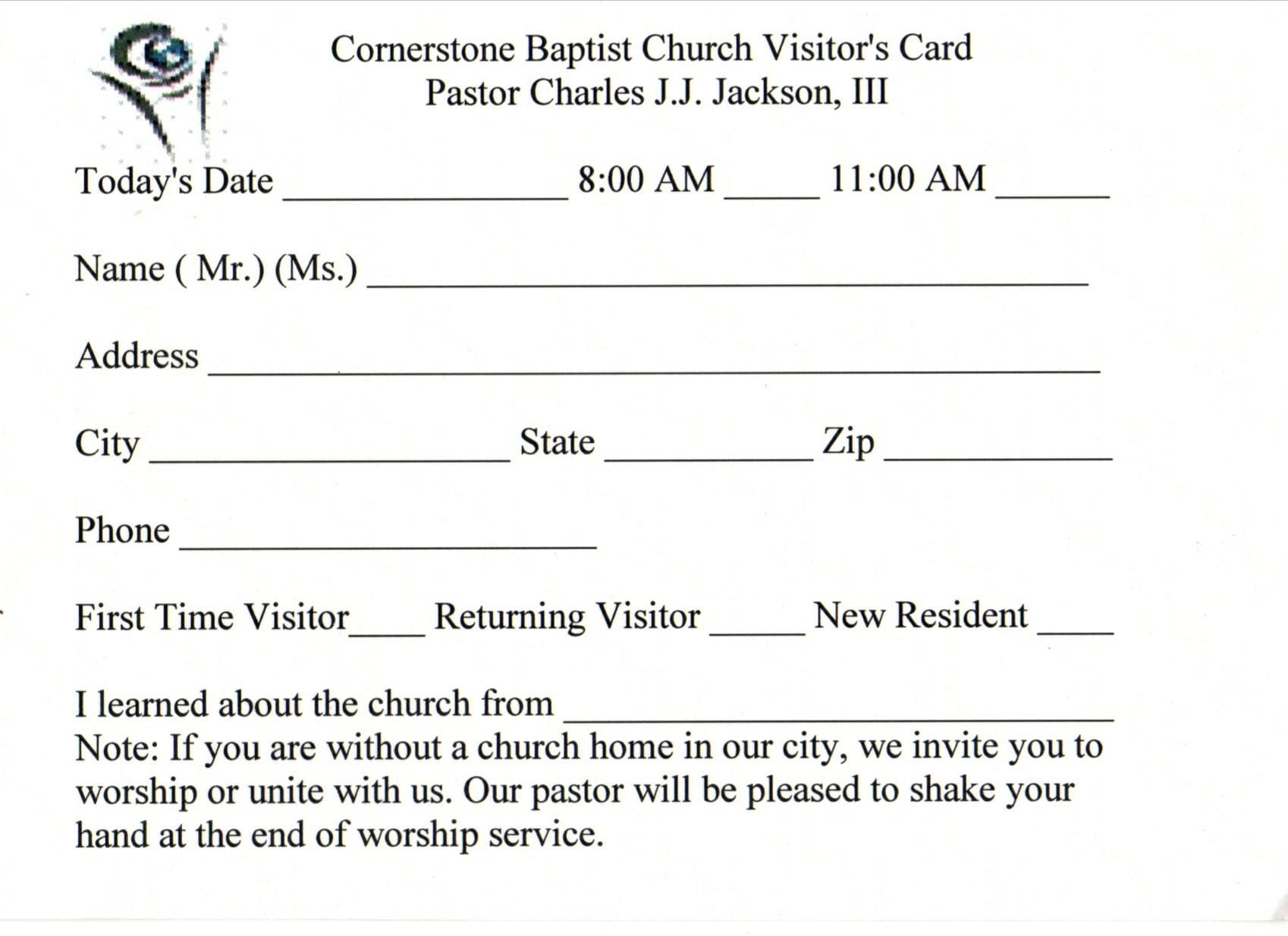 Printable Church Visitor Card Template Free Printable