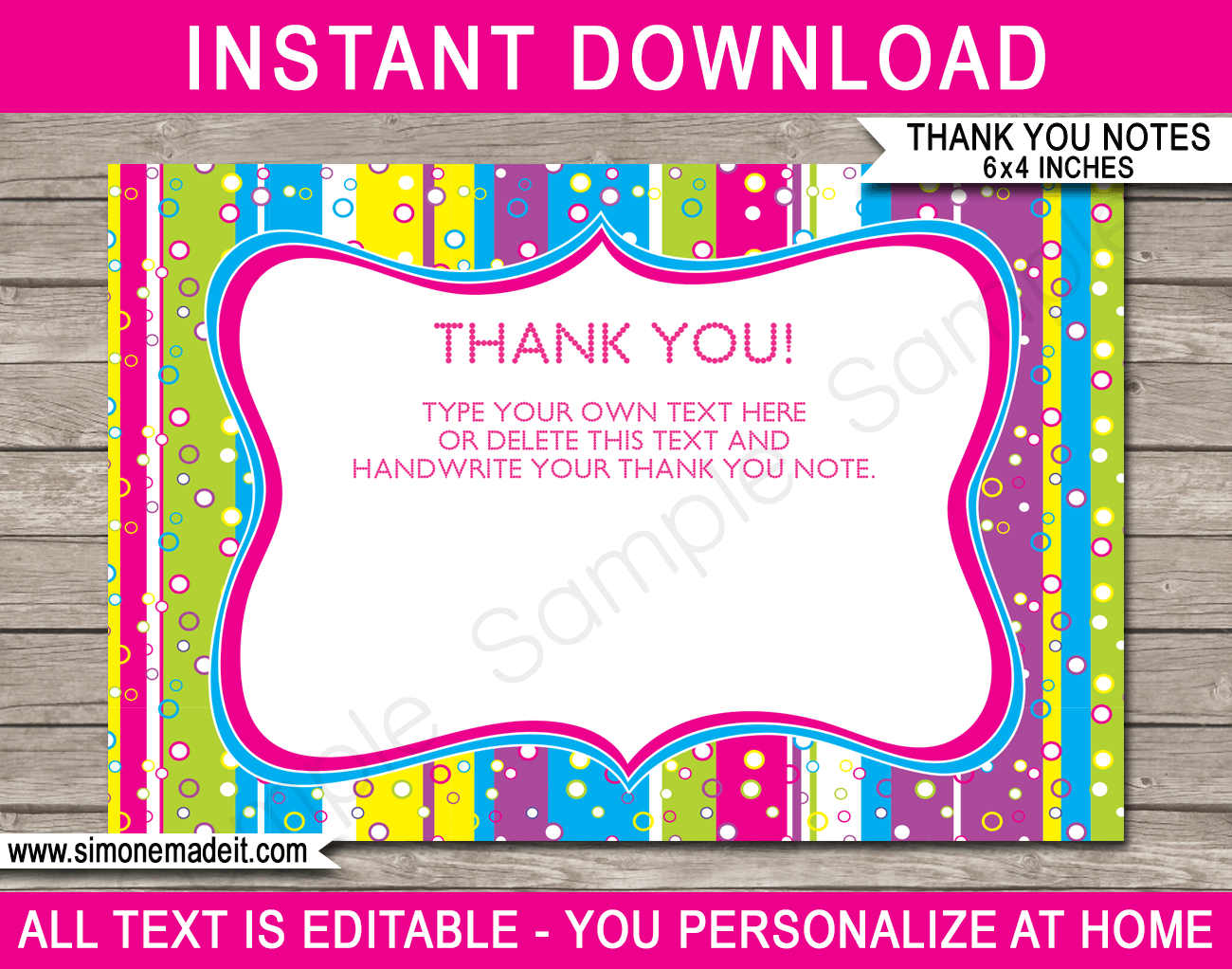 Printable Colorful Party Thank You Cards Colorful Birthday Party Theme
