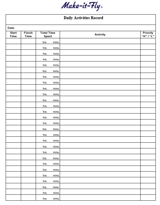 Printable Daily Activity Log Template