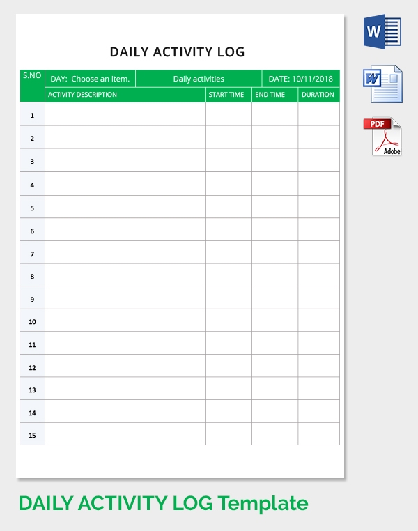 daily activity log printable