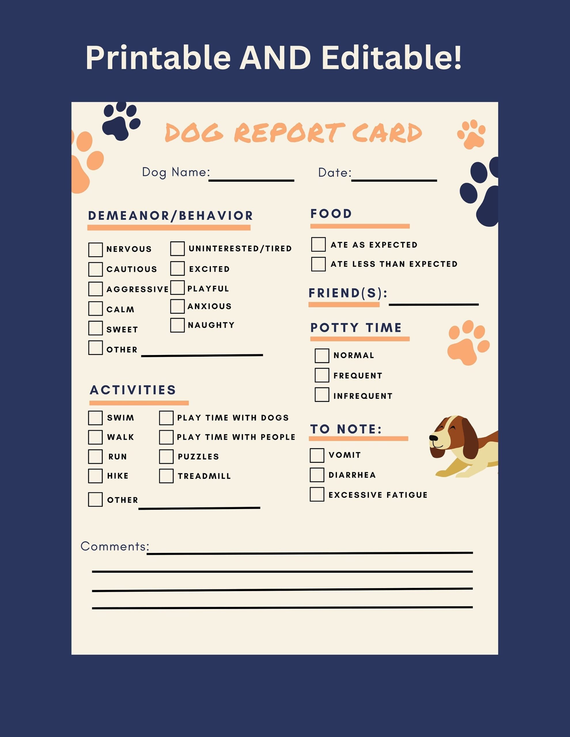 Printable Dog Daycare Report Card Template DRCullings Templates