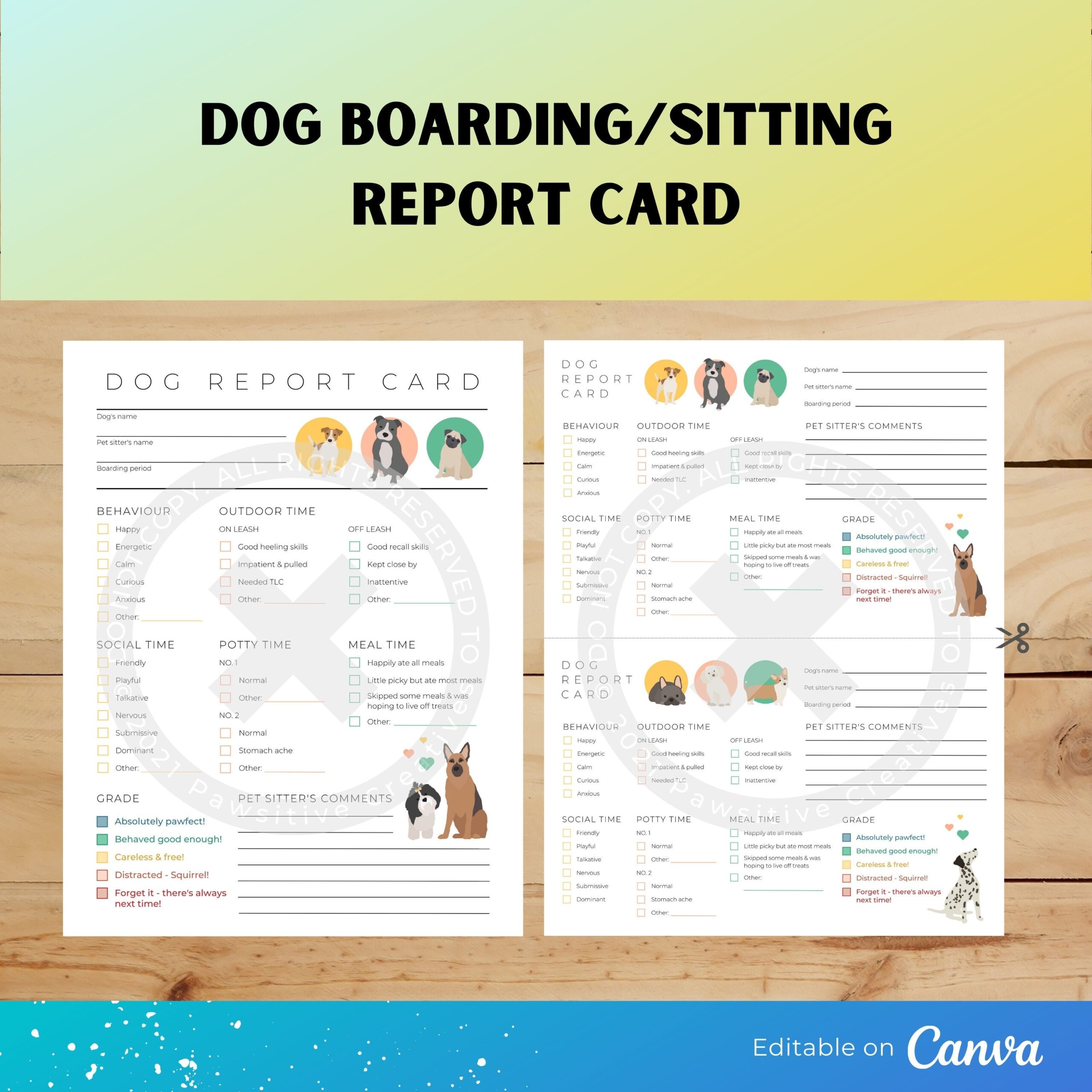 free printable pet report card template