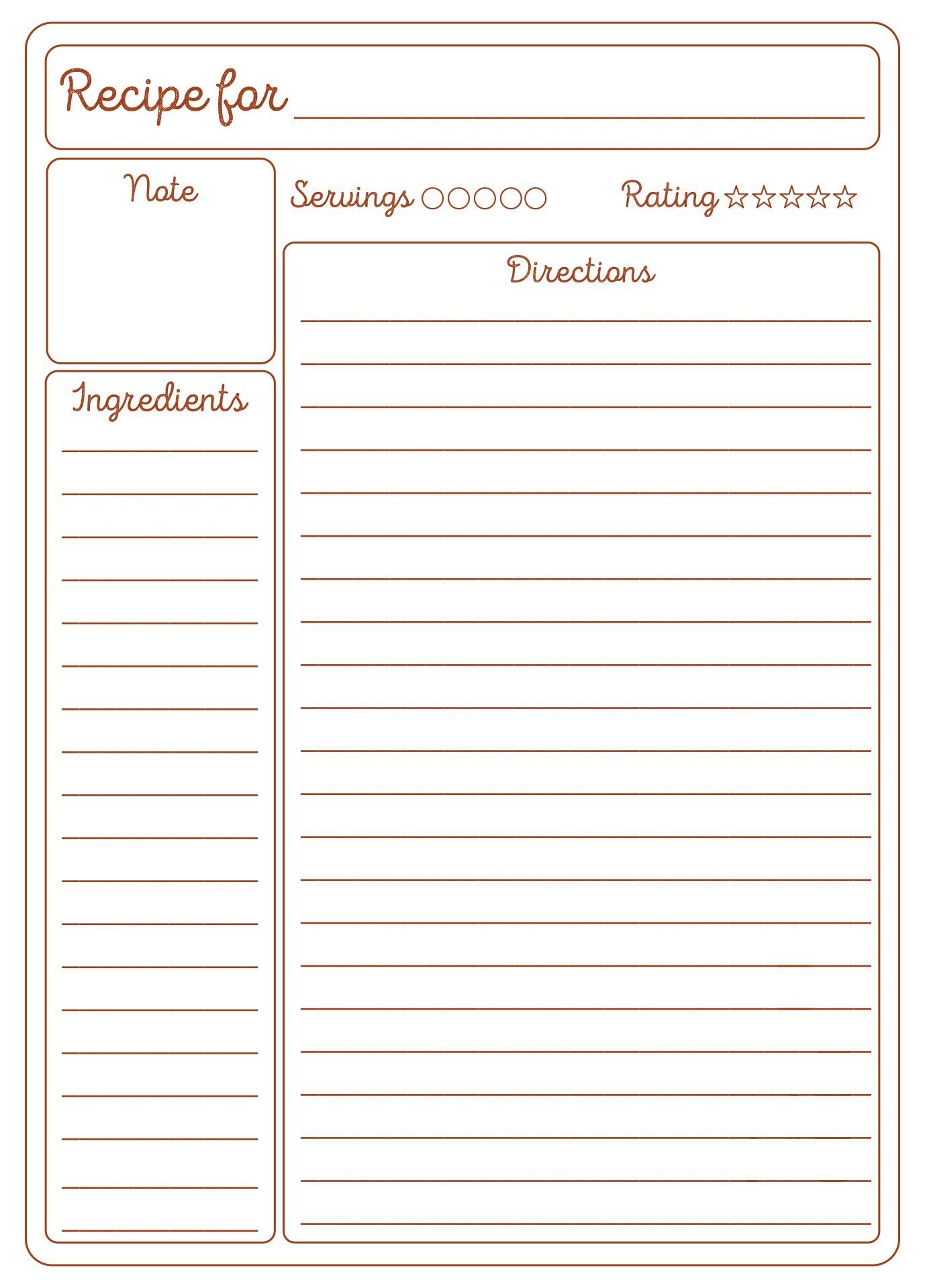 Printable Editable Recipe Card Template Anatomy Drawing Lessons