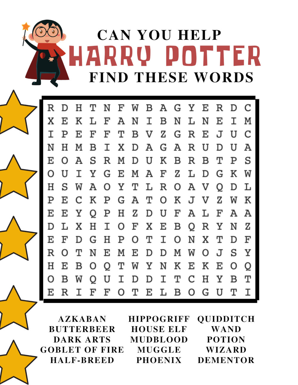 Printable Harry Potter Activities