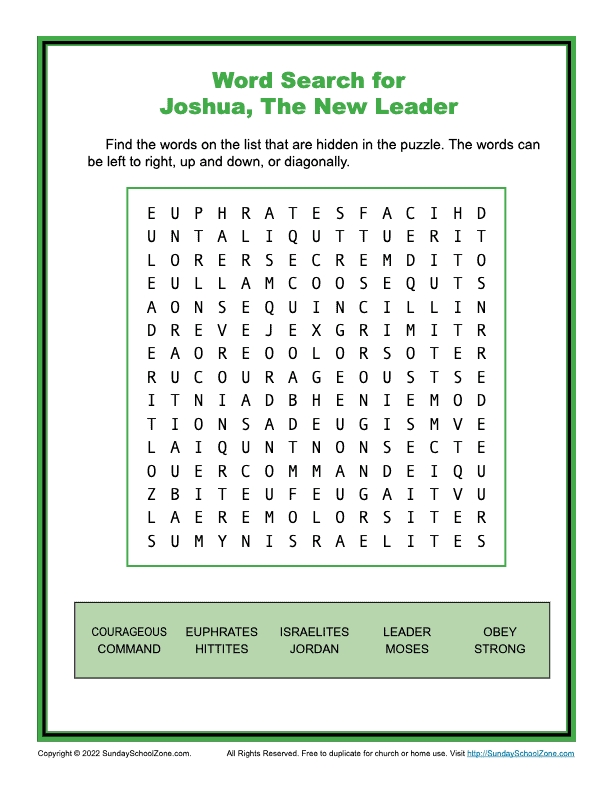 free printable activity joshua activity sheets