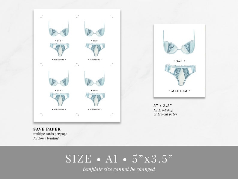Printable Lingerie Sizes Card Template Bridal Shower Etsy