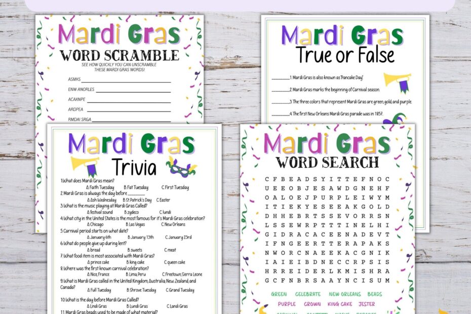 Printable Mardi Gras Game Bundle Mardi Gras PDF Bundle Printable