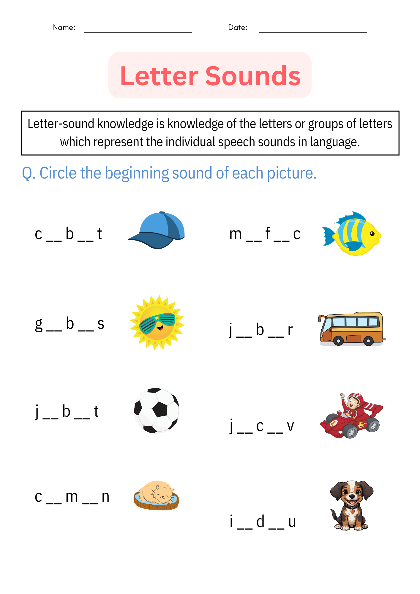 Printable Matching Beginning Letter Sounds Worksheet And 