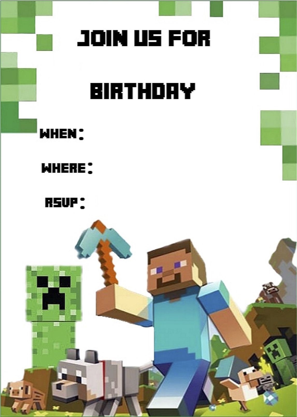 free minecraft birthday card template printable