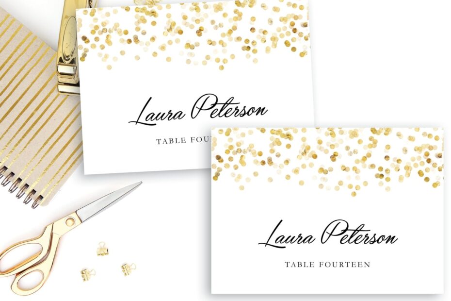 Printable Place Card Template Gold Confetti Place Cards