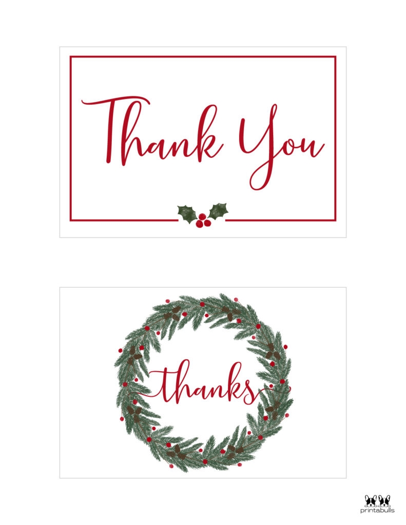 free printable holiday thank you card template