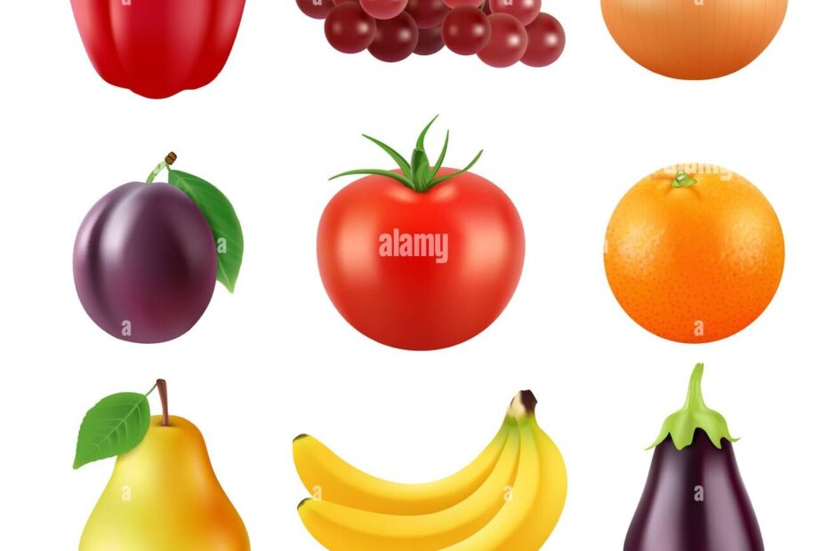Realistic Vector Pictures Of Fresh Fruits And Vegetables Stock