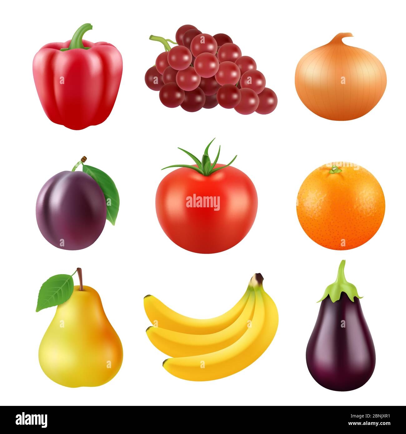 Realistic Vector Pictures Of Fresh Fruits And Vegetables Stock 