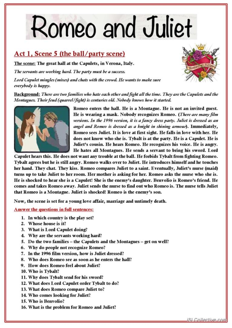 Romeo And Juliet Comprehension Worksheets