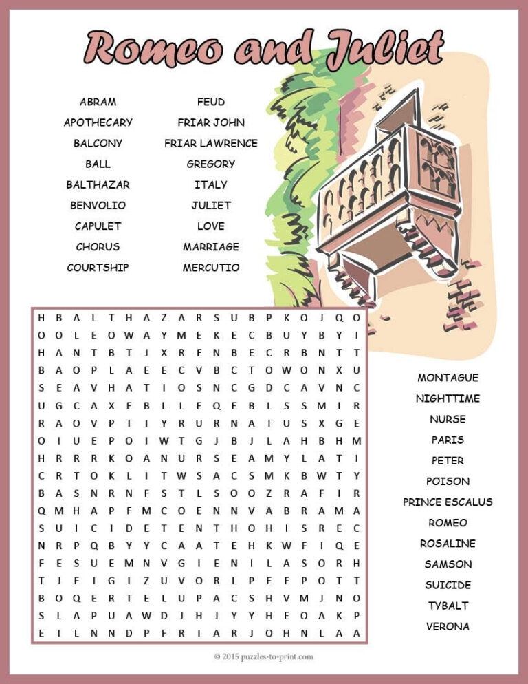 Romeo And Juliet Free Printable Worksheets Peggy Worksheets