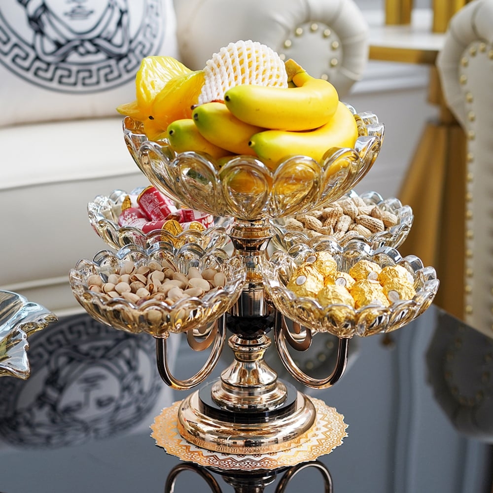 Rotatable Glass Fruit Basket Multilayer Decor Bowl With Base In Rose Gold