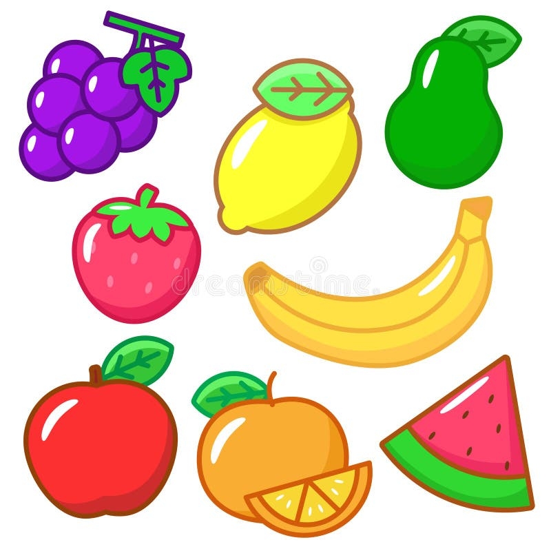 Set Of Cute Fruit Vector Illustration Fruits Clip Art Stock Vector Illustration Of Icons Apple 169447132