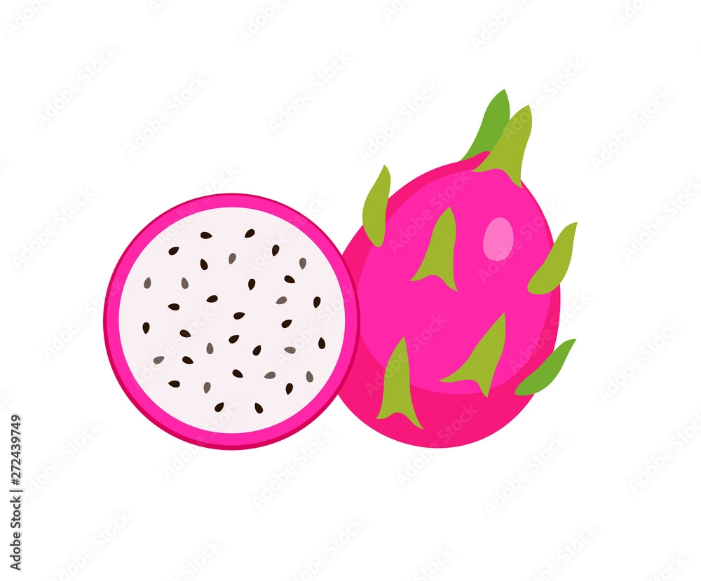 Set Of Dragon Fruit Summer Tropical Fruit Cartoon Flat Icon 