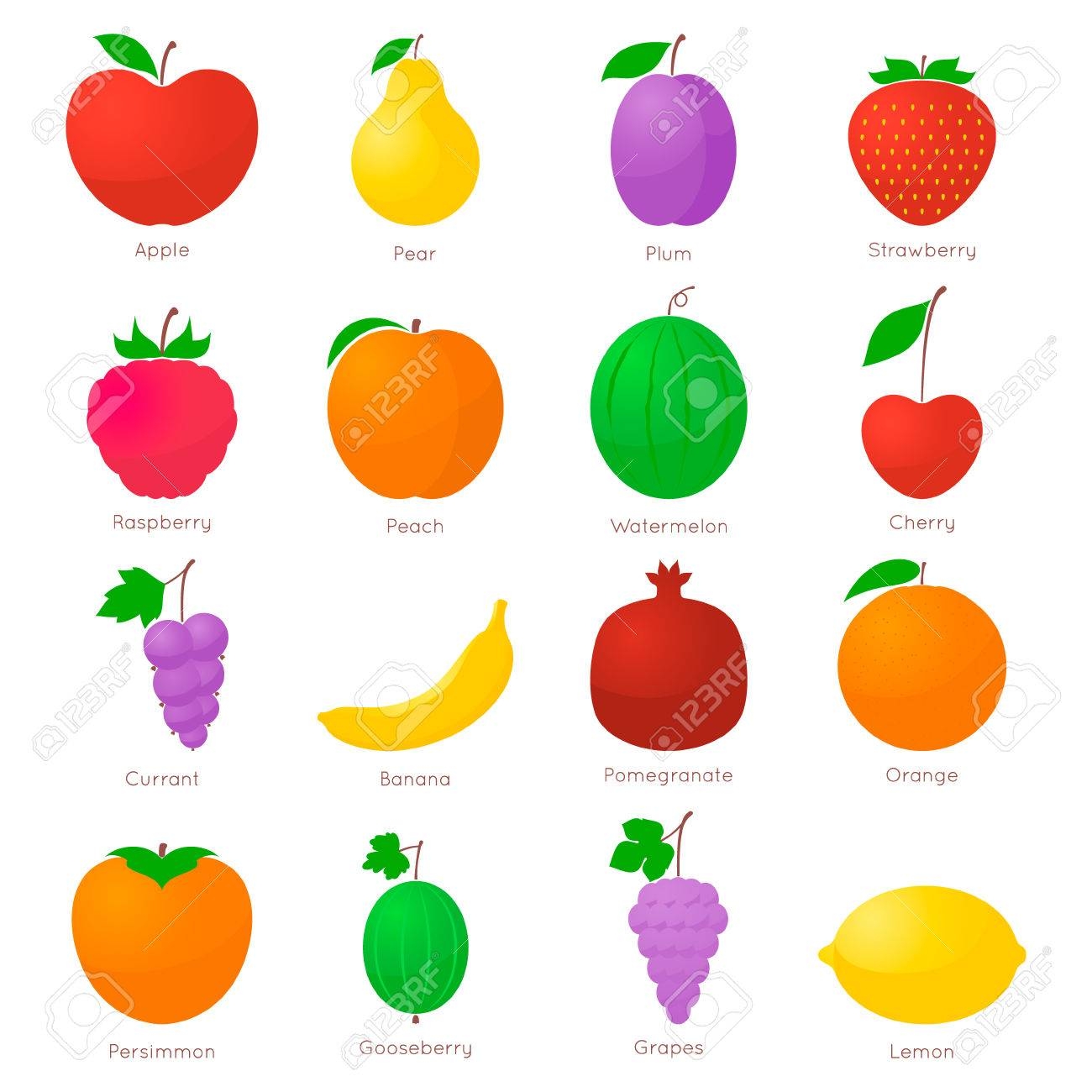 Set Of Fruits Colored Fruits On White Background Royalty Free 