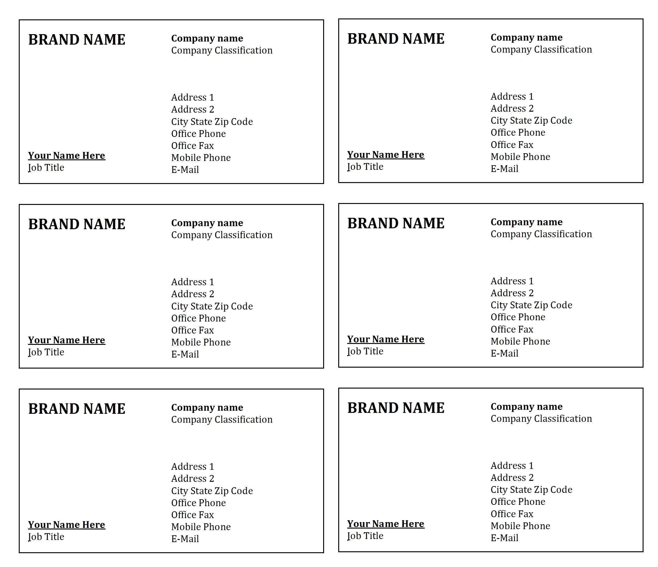 Simple Business Card Template Microsoft Word Free Word Template