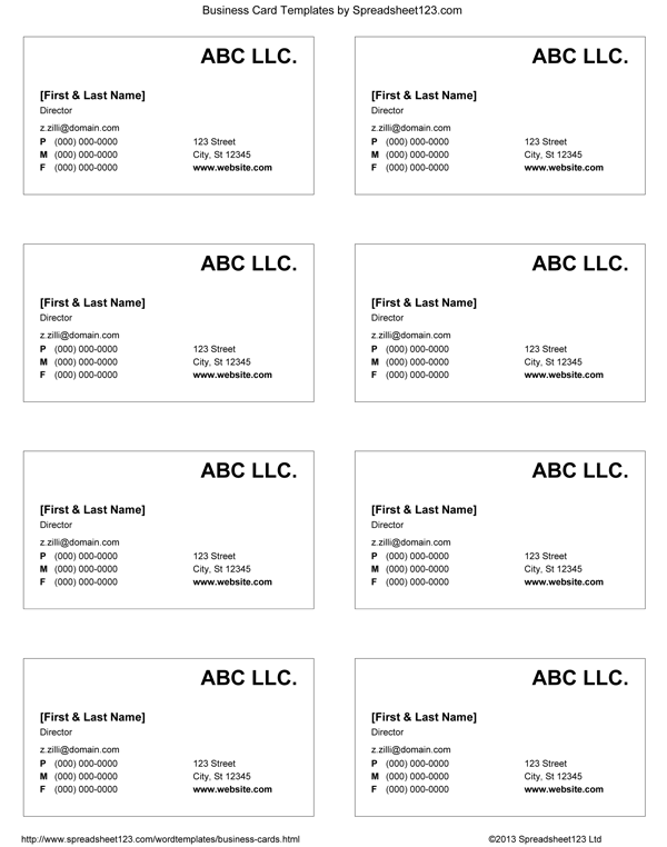 free printable business cards templates for word