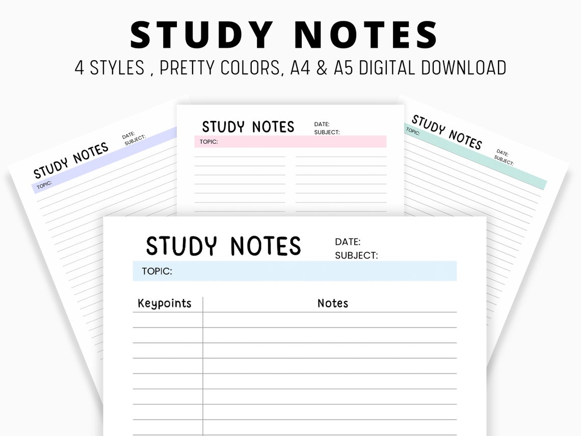 Study Notes Template Printable Study Notes Study Planner Aesthetic 