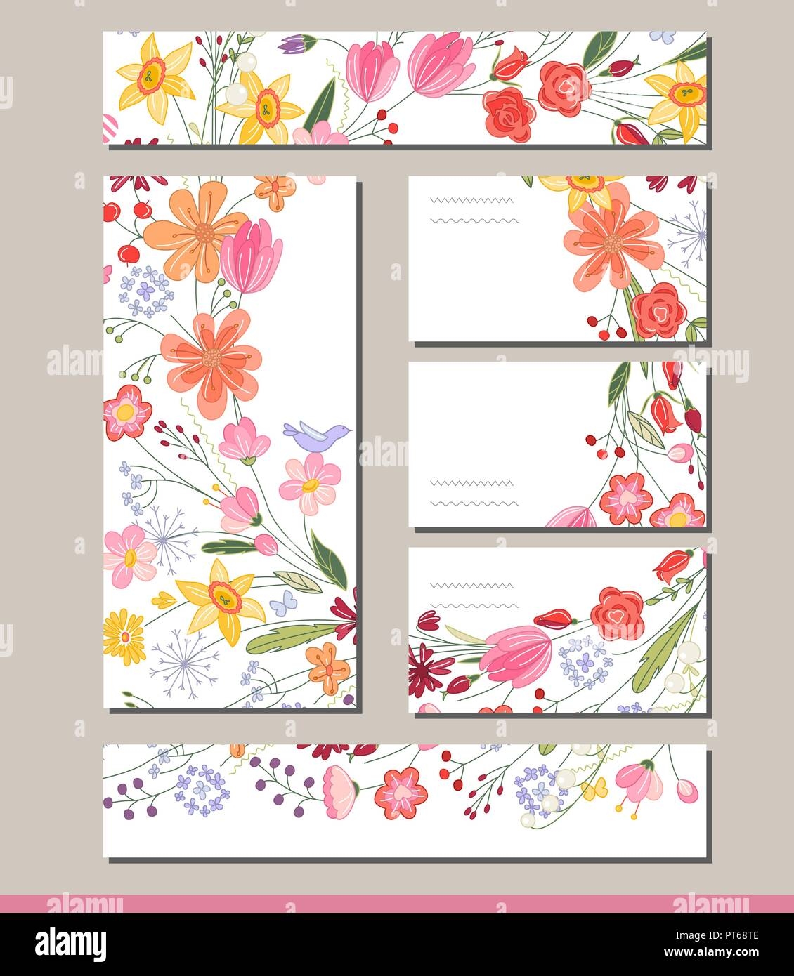 Summer Templates With Contour Flowers Template For Your Design 