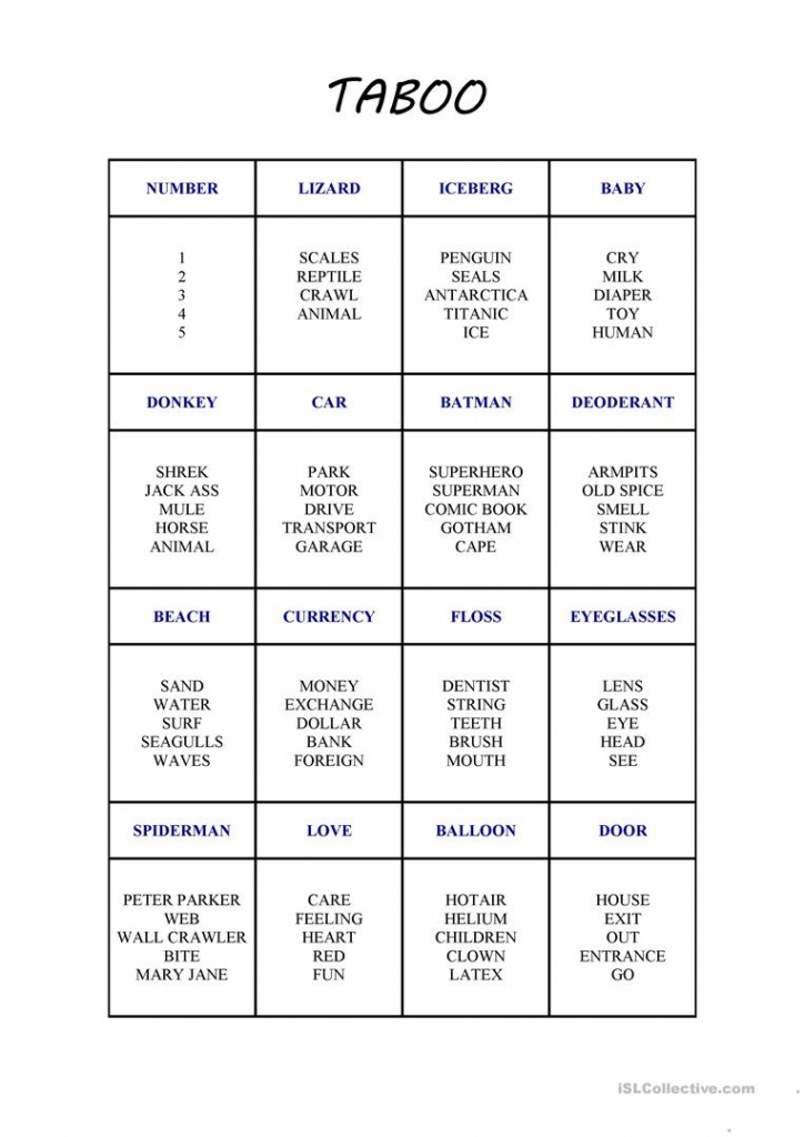Taboo Cards Printable Printable Templates