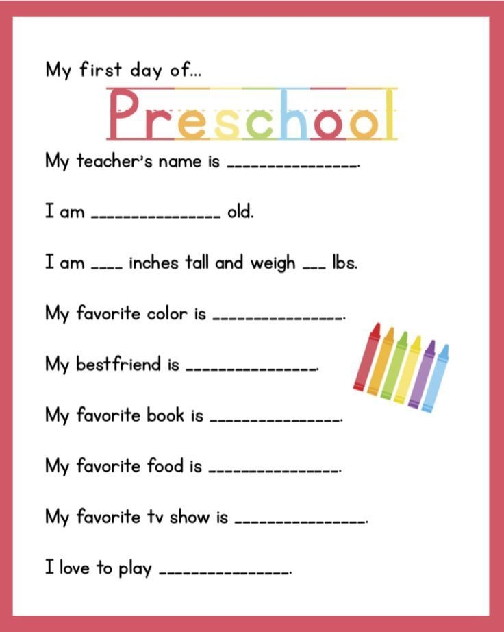 first day of preschool activities for 3 year olds printable