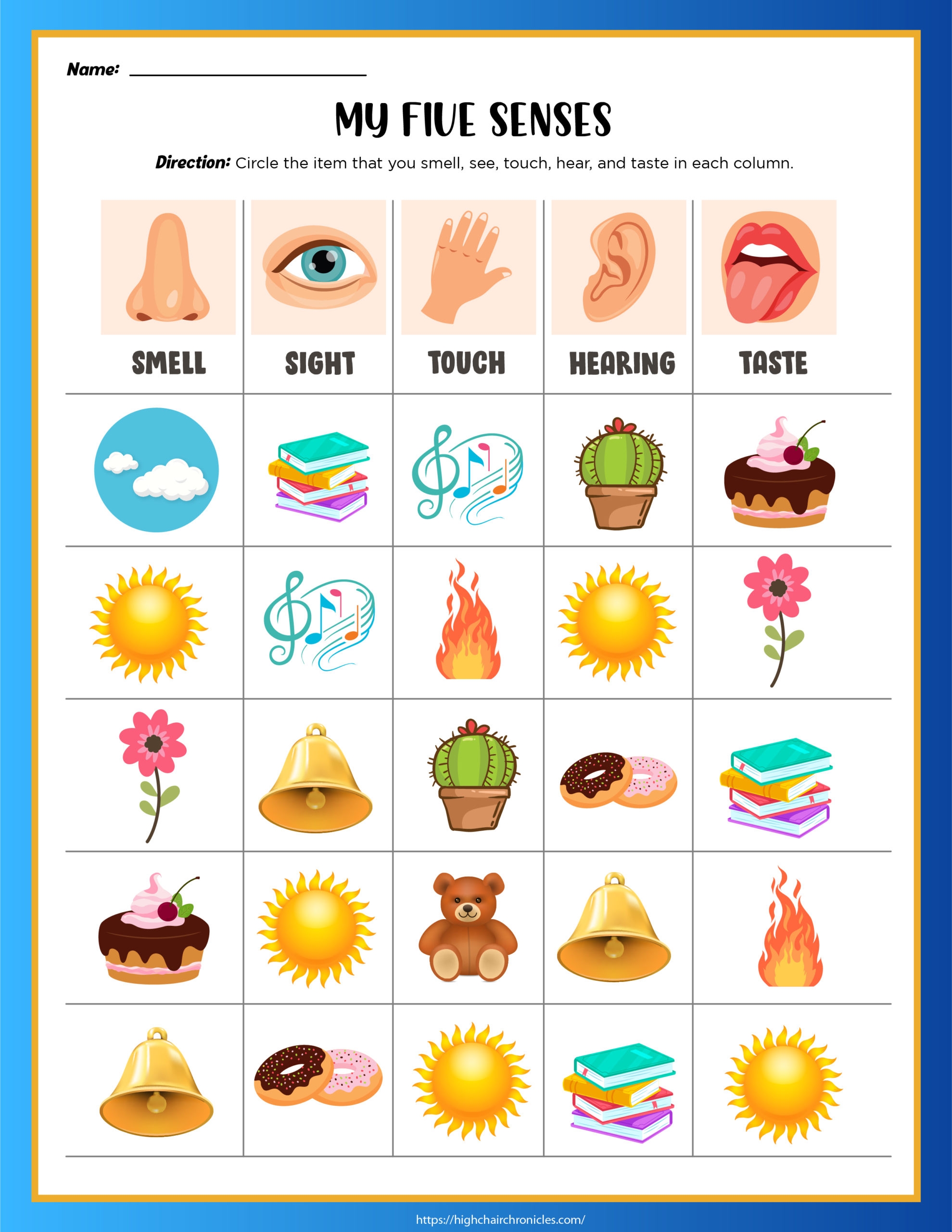 five senses activities for preschool printables free