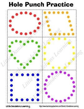 The Hole Punch Practice Sheet With Four Different Dots And One Circle 