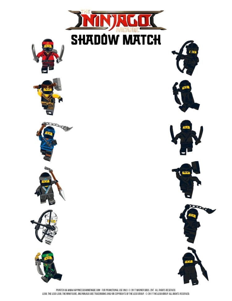 These Printable LEGO NINJAGO Movie Memory Match And Shadow Matching 