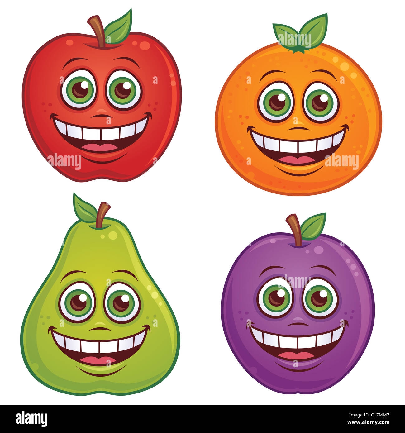 Vector Cartoon Illustration Of Fruit With Smiling Faces Apple Orange Pear And Plum Characters Included Stock Photo Alamy