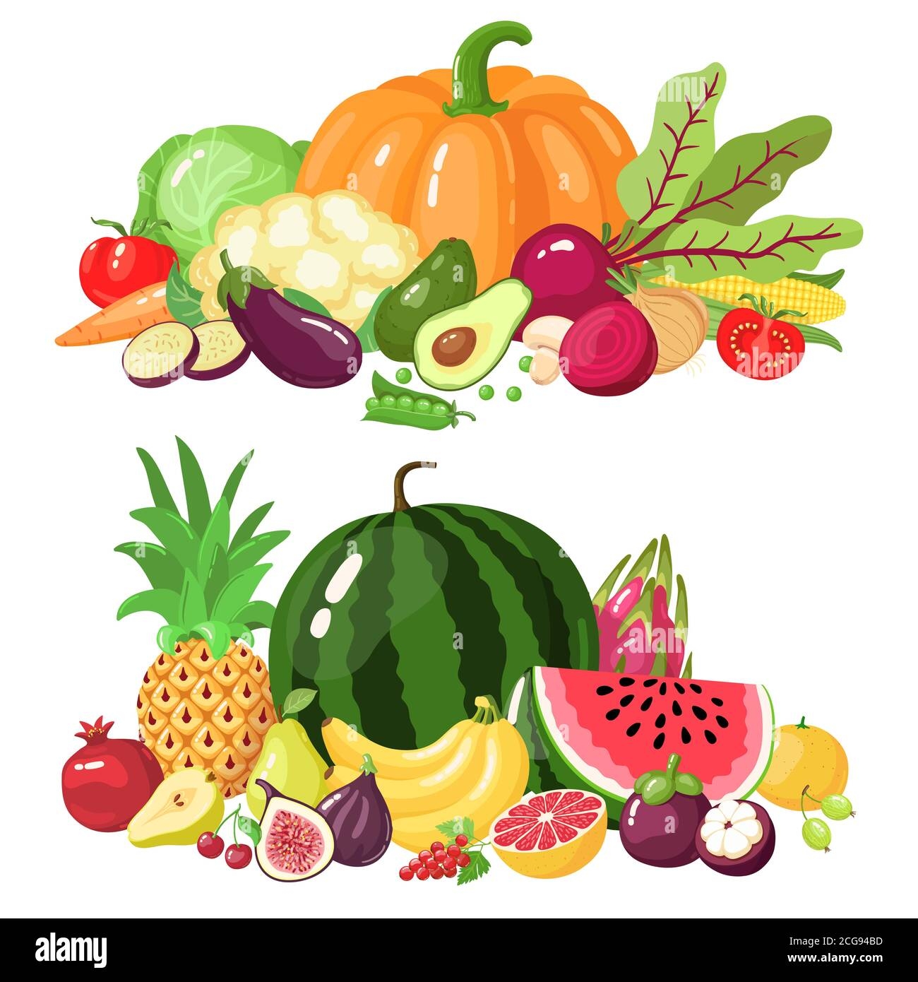Vegetables And Fruits Cartoon Vegetarian Food Watermelon Pumpkin And Apple Vitamin Fresh Veggies And Fruits Vector Illustration Icons Set Stock Vector Image U0026 Art Alamy