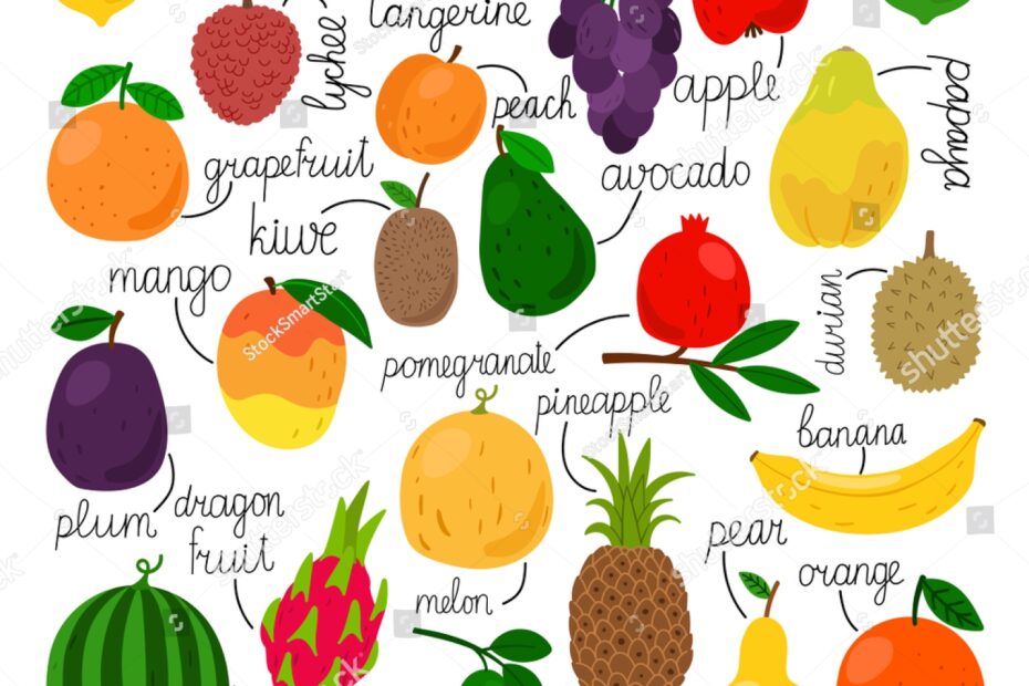 Vektor Stok Edible Fruits Collection Tropical Fruit Set Tanpa Royalti 1361895056 Shutterstock