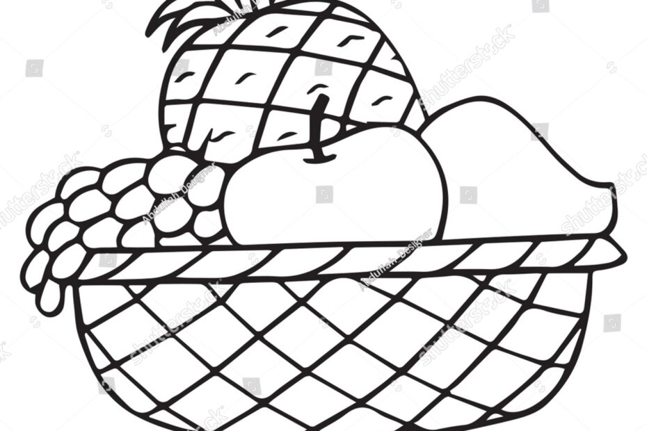 Vektor Stok Fruit Basket Coloring Page Kids Vector Tanpa Royalti 2201897479 Shutterstock