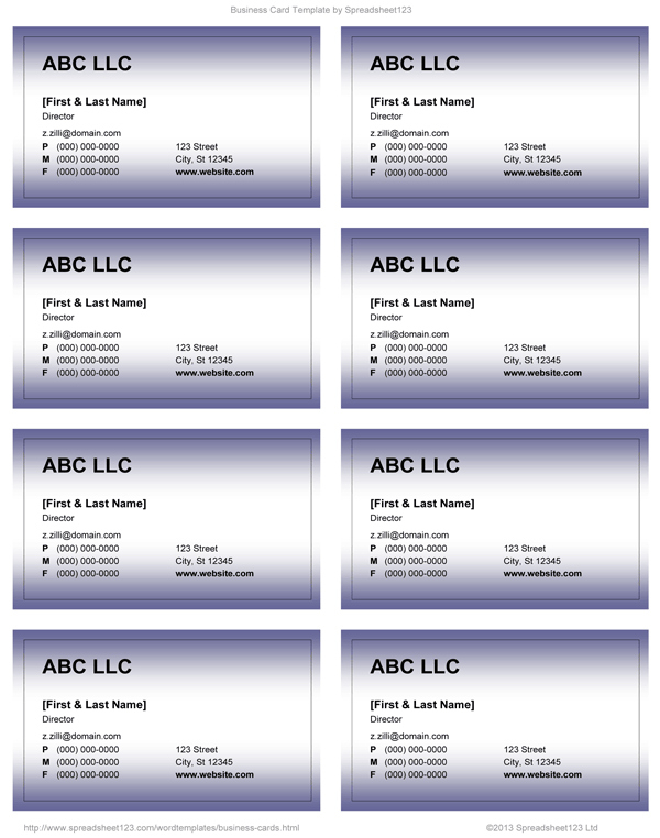 Vertical Business Card Template Word