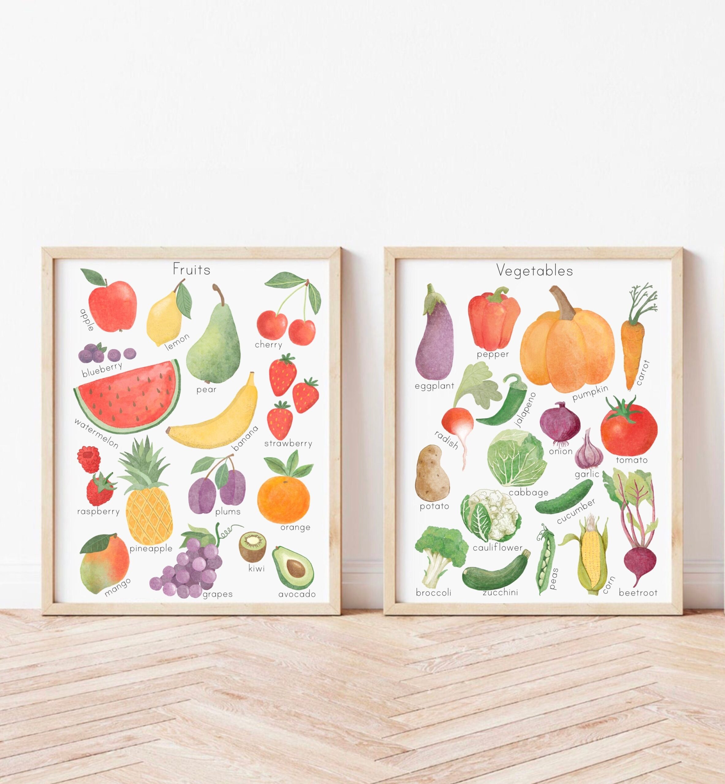 Watercolor Fruit And Vegetable Prints Classroom Educational 