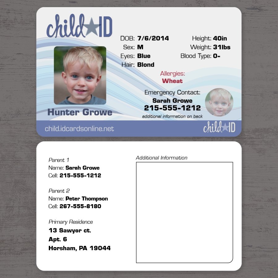 free printable child id card template
