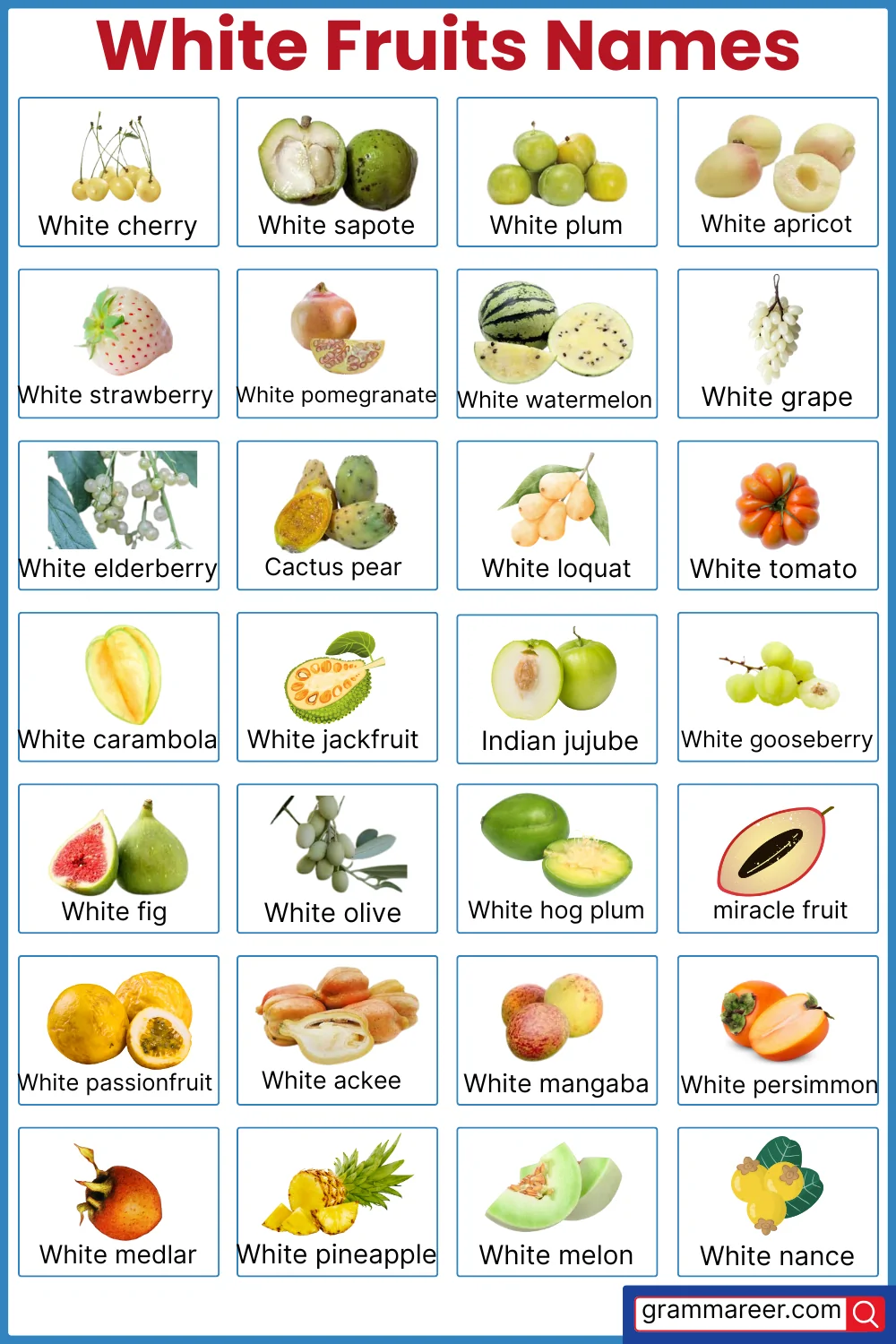 White Fruits Names In English List With Pictures