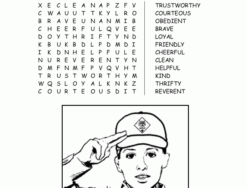 Word Search And Coloring Page For Scouts Boy Scout Activities Scout