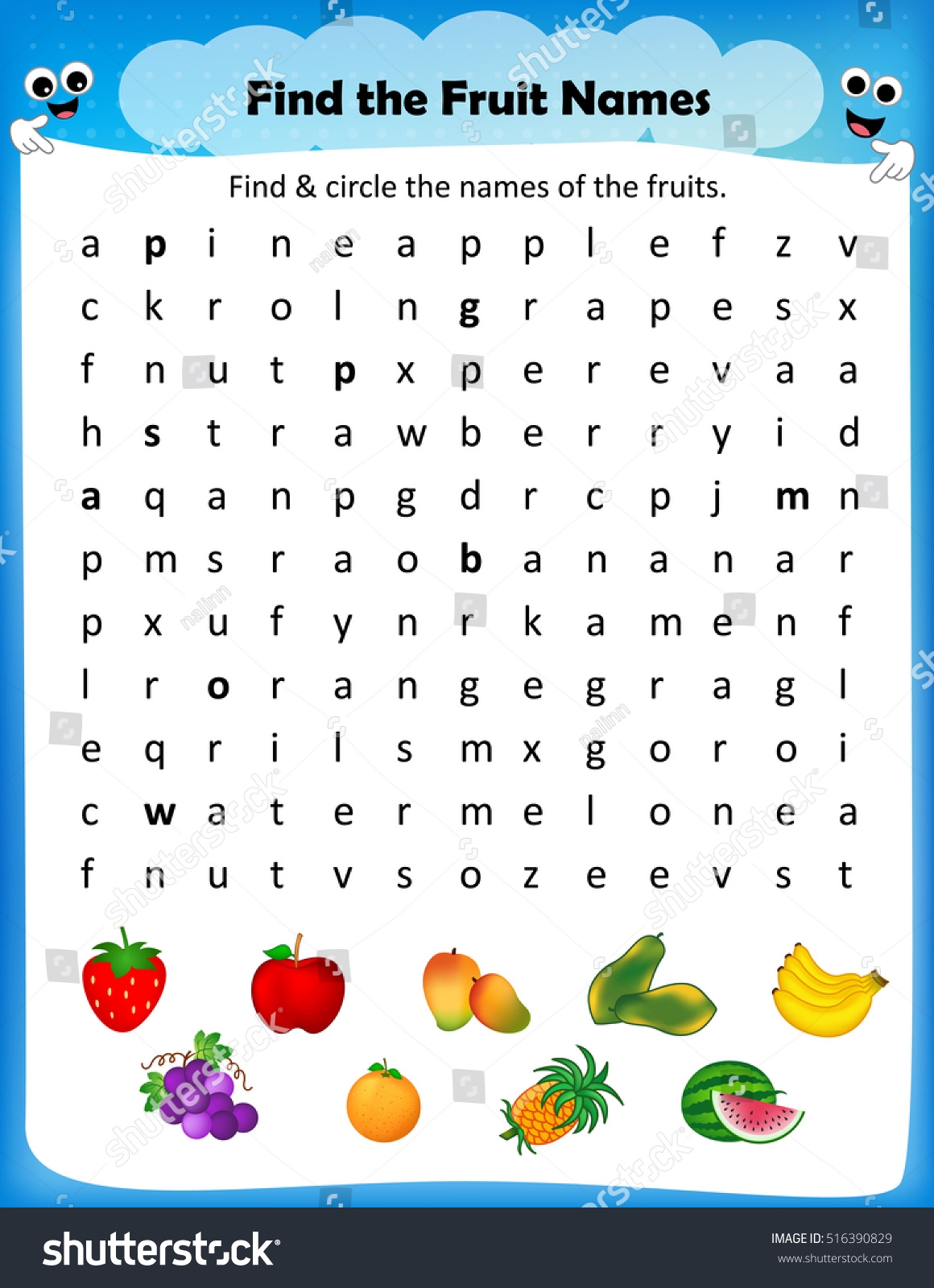 Worksheet Find Fruit Names Circle Worksheet Stock Vector Royalty 