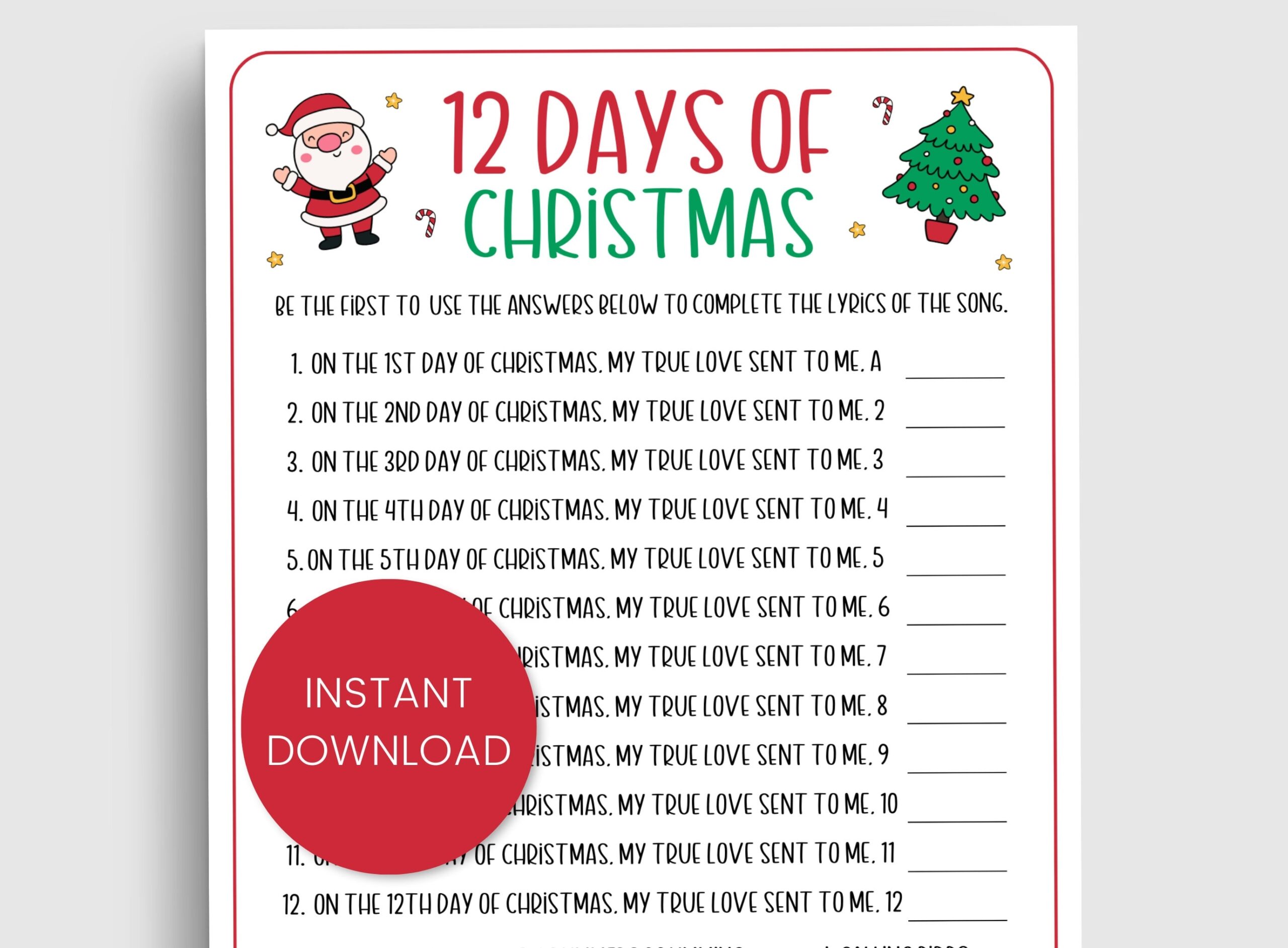 free printable 12 days of christmas games