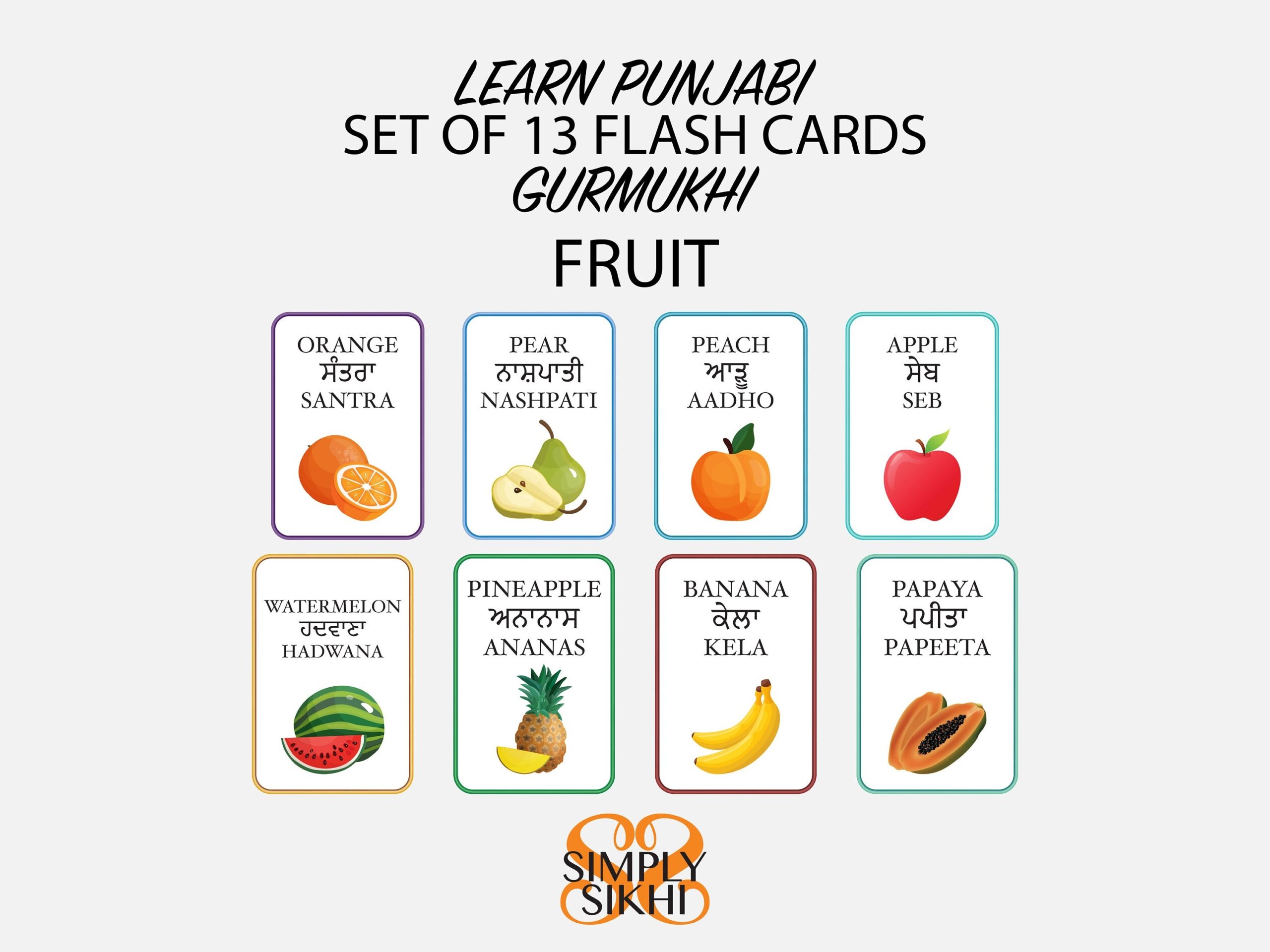 13 Learn Punjabi Flash Cards Fruit Names In Punjabi Homeschooling Resources Punjabi Sikhi gurmukhi Flashcards Punjabi Education digital Etsy