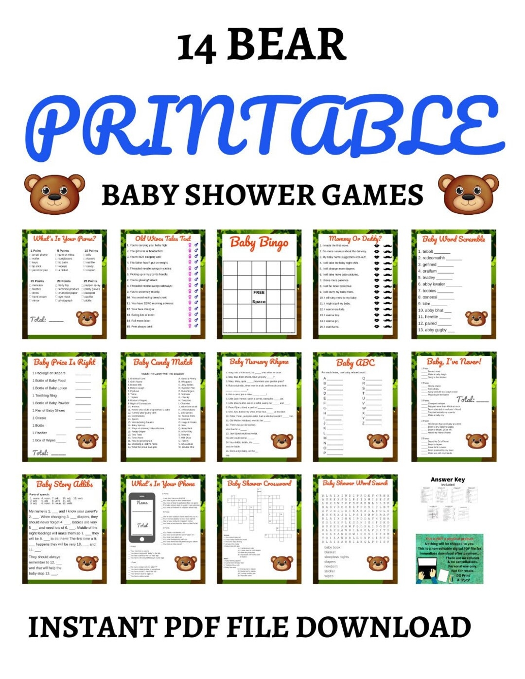 free printable baby shower game with answers